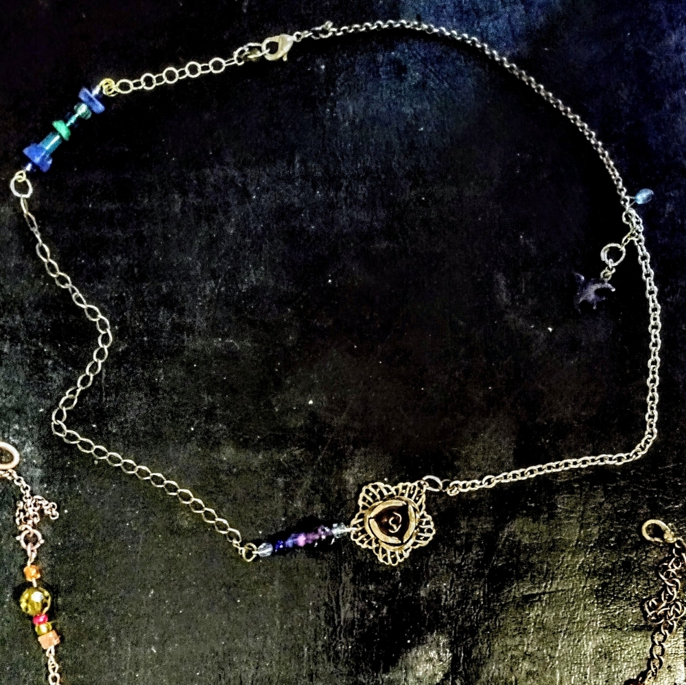 Handmade beaded necklace with metal rose